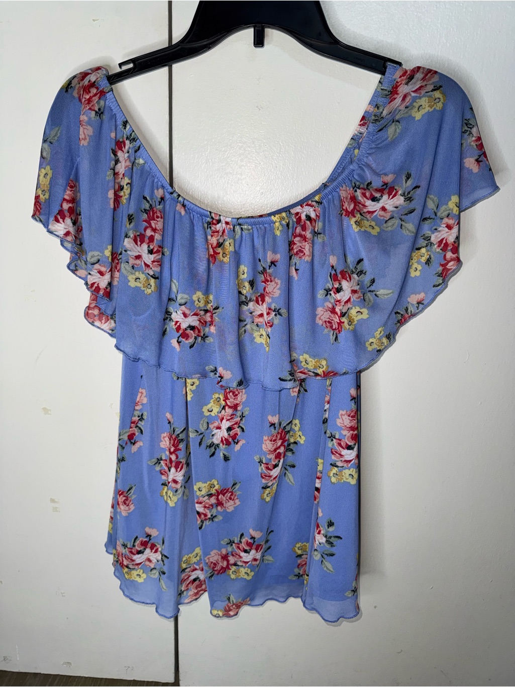 Joe Boxer Light Blue Floral Off-Shoulder Blouse